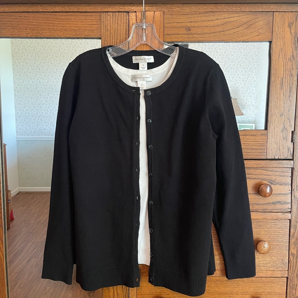 Black Cardigan Sweater & White Tank Top